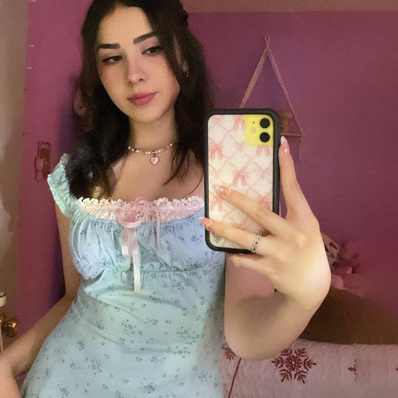 Women's Nightdress with Delicate Lace Decoration and Playful Ruffles