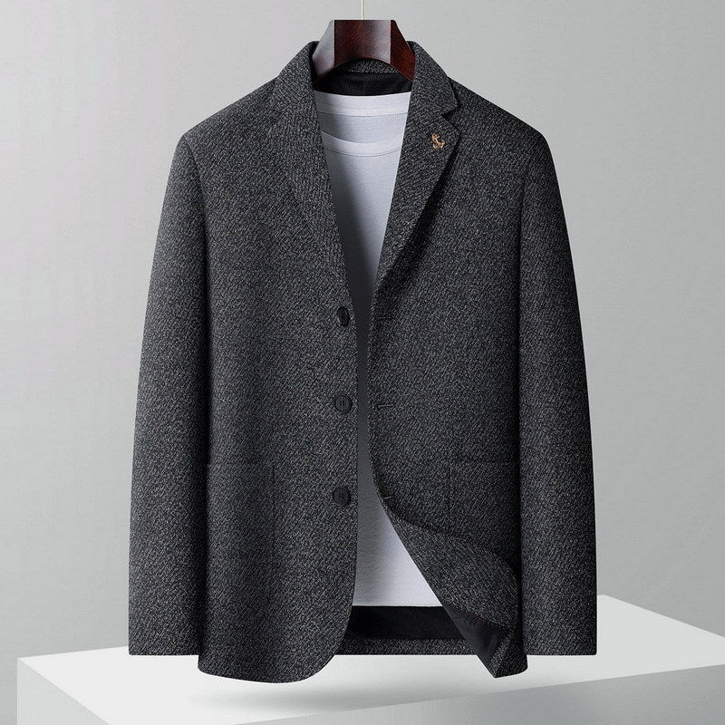 Men's Wool Blend Blazer with Herringbone Structure, Light Thermal Insulation and Patch Pockets Mune Fashion
