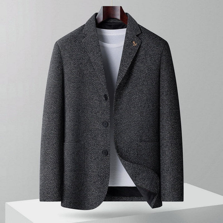 Men's Wool Blend Blazer with Herringbone Structure, Light Thermal Insulation and Patch Pockets Mune Fashion
