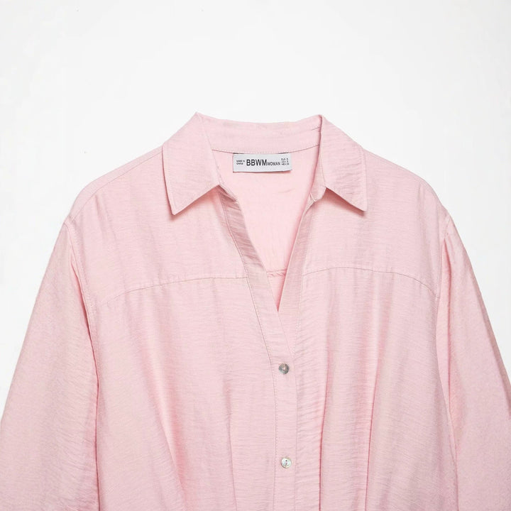 Women's Boxy Cropped Blouse with Shirt Collar, Shortened Hem and Roll-Up Sleeves Mune Fashion