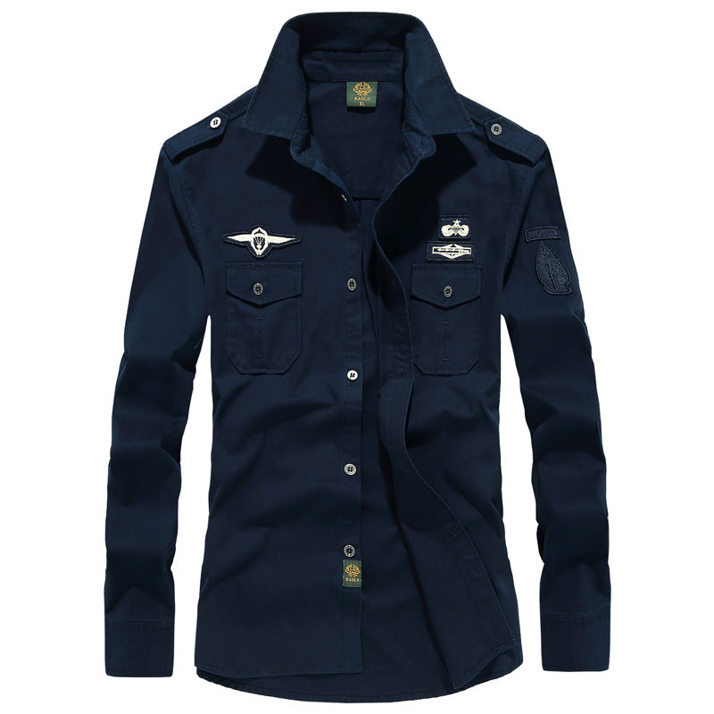 Men's military long-sleeve shirt with embroidered badges and chest pockets Mune Fashion