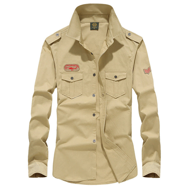 Men's military long-sleeve shirt with embroidered badges and chest pockets Mune Fashion