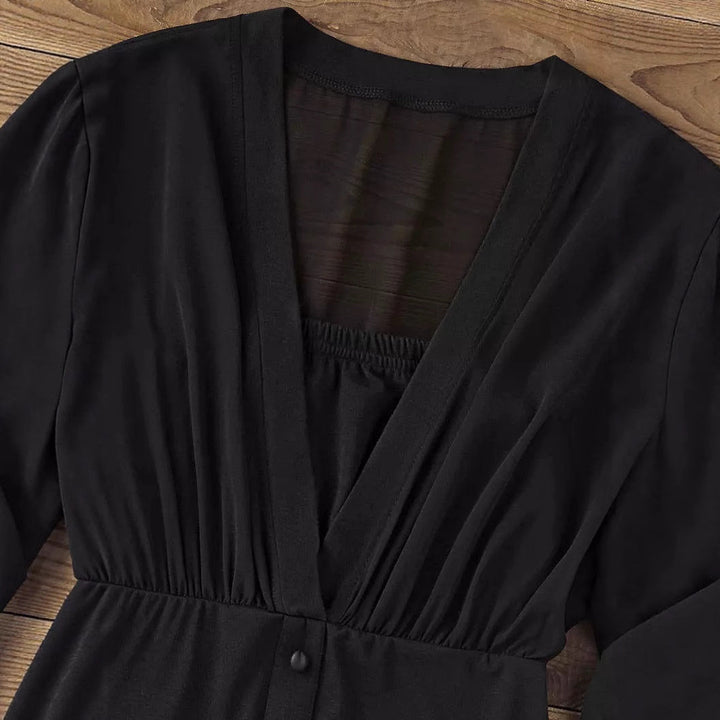 Women's transparent chiffon blouse top with button placket and tailored fit Mune Fashion