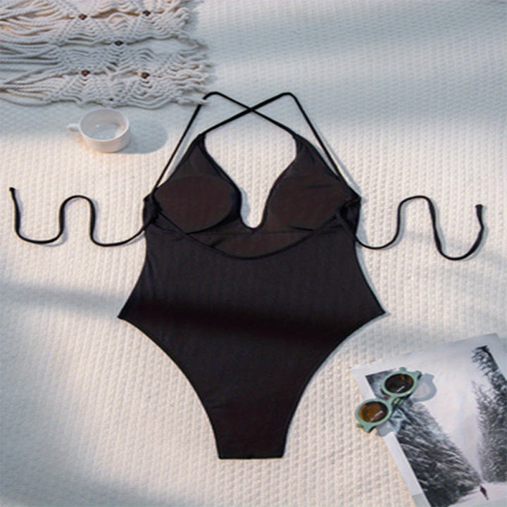Women's One-Piece Swimsuit with Deep V-Neck and Sophisticated Ties Mune Fashion