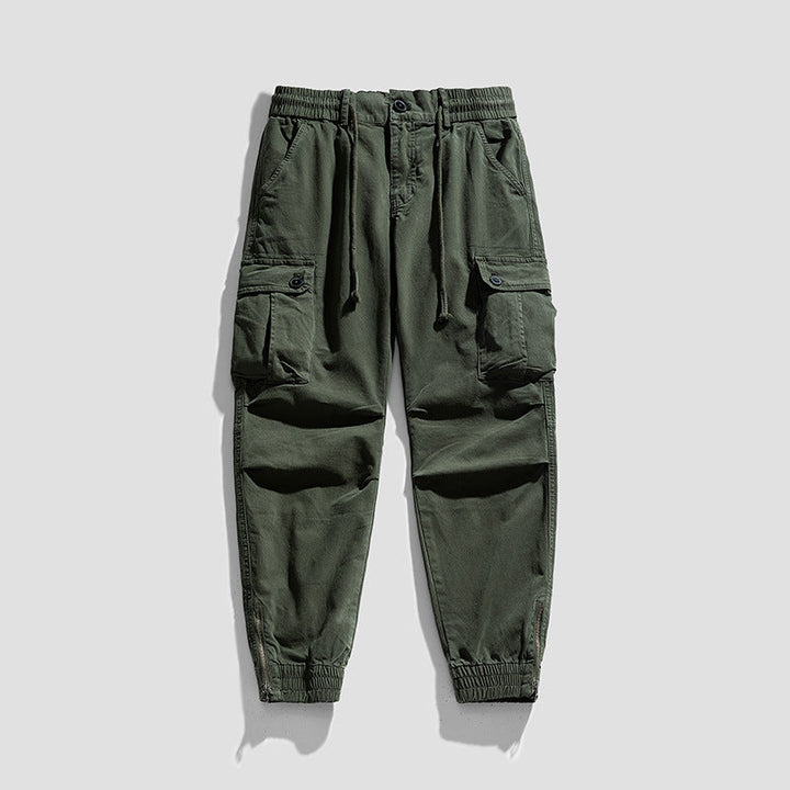 Herren Funktionale Cargohose im Joggerstil mit Tunnelzugbund, aufgesetzten Klapptaschen und Reißverschluss-Saum Mune Fashion