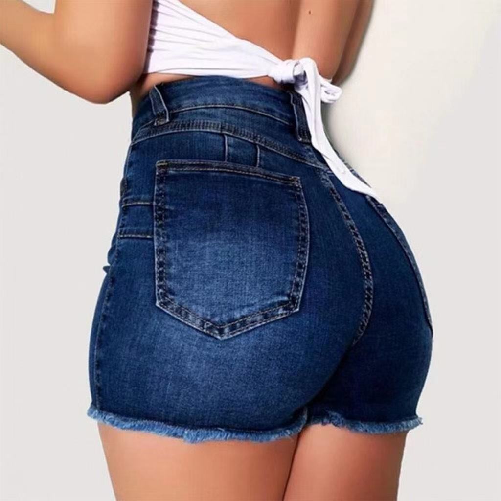 Women's High-Waisted Denim Shorts with Frayed Hem