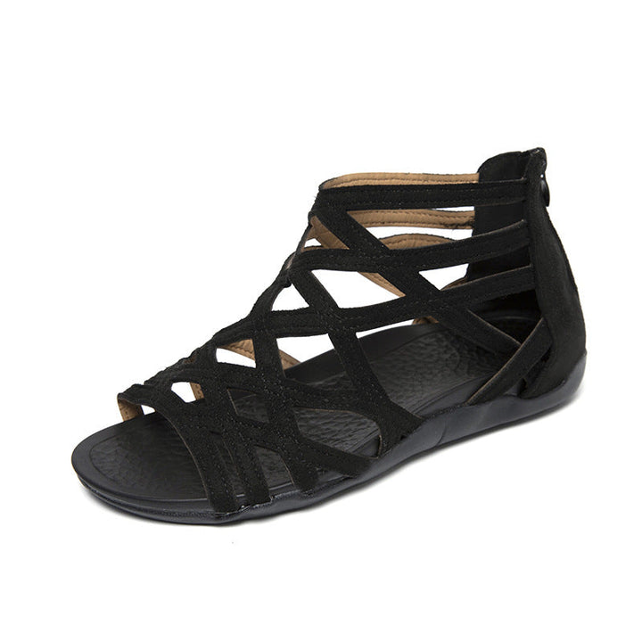 Women’s buckle sandals with braided lattice design, cushioned comfort footbed, and practical heel zipper Mune Fashion