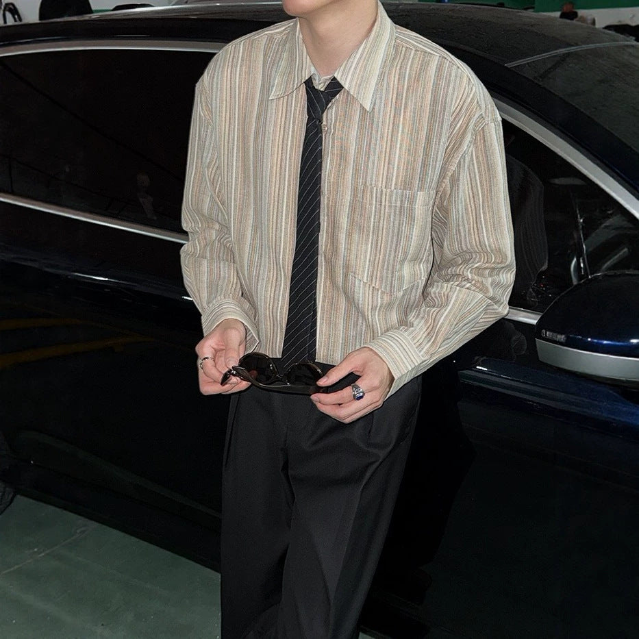 Men's Elegant Long Sleeve Shirt with Stripes Mune Fashion