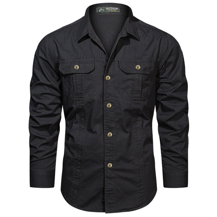 Men's long-sleeved cotton shirt with chest pockets and fitted cut Mune Fashion