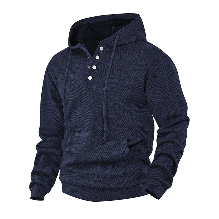 Men's hoodie with Henley button placket, textured knit & kangaroo pocket Mune Fashion