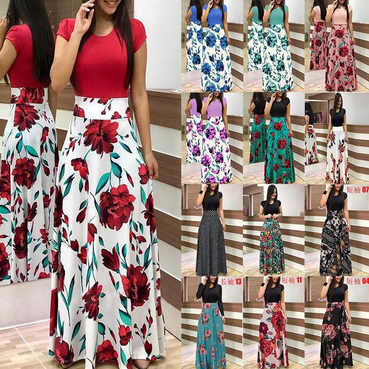 Women's Flowing Maxi Skirt with High Waist and Large Floral Print Mune Fashion