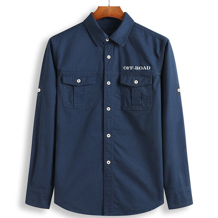 Men's classic safari field shirt with ventilation eyelets, sleeve elevator, and double flap chest pockets.