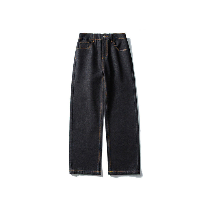 Damen High‑Waist gerade geschnittene Denim-Jeans mit weitem Bein und sichtbaren Kontrastnähten Mune Fashion