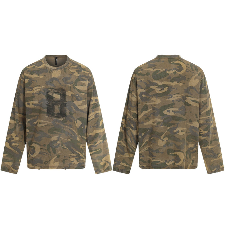 Men's camouflage long sleeve shirt in used look with round neckline and vintage print Mune Fashion