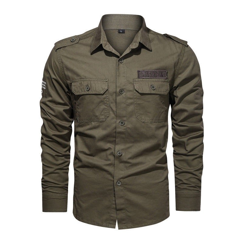 Men's military long-sleeve shirt with embroidered badges and chest pockets Mune Fashion
