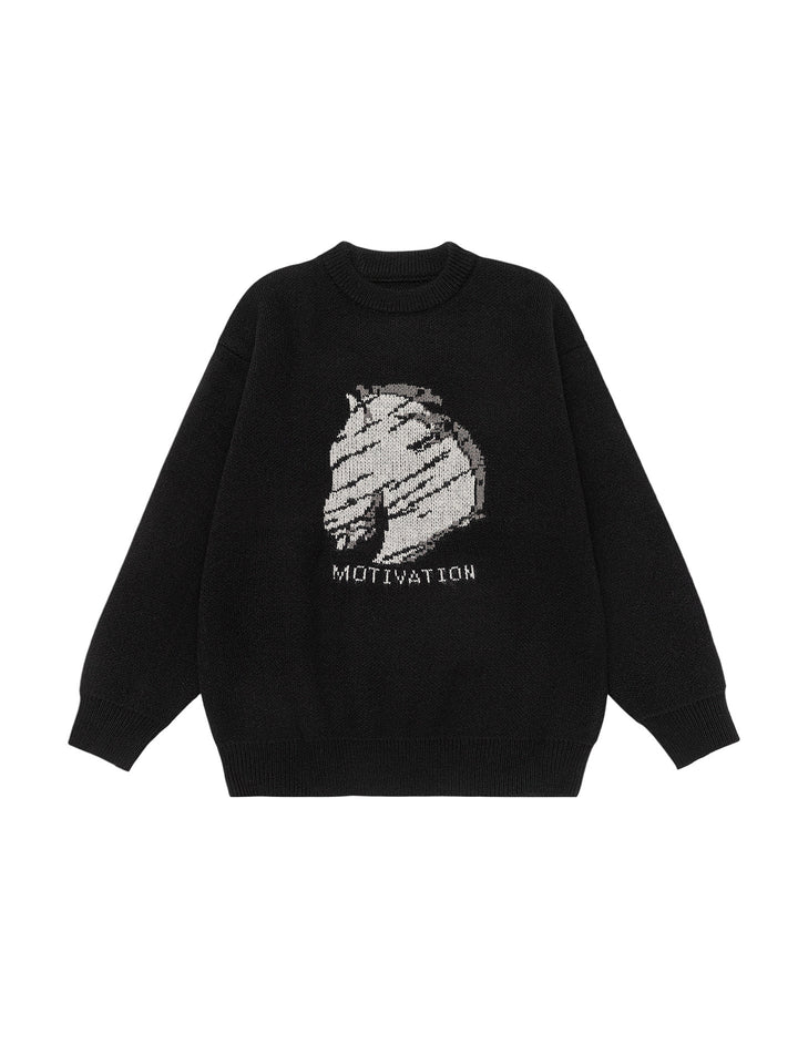 Damen Oversize-Strickpullover mit Intarsienmotiv und Rundhalsausschnitt Mune Fashion