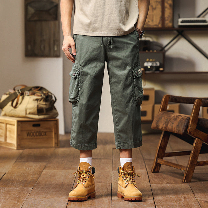 Herren Kurz geschnittene Utility-Cargohose mit Tunnelzugbund, Mehrfach‑Cargotaschen und verkürzter Beinlänge Mune Fashion