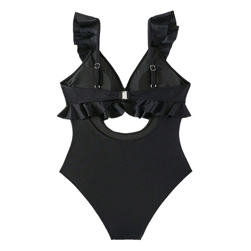 Women's one-piece swimsuit with ruffle details and deep V-neck Mune Fashion