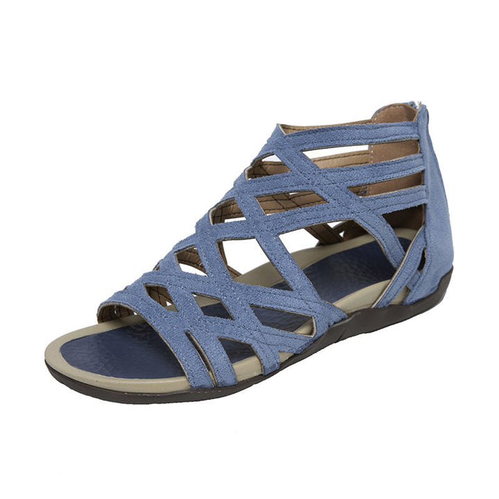 Women’s buckle sandals with braided lattice design, cushioned comfort footbed, and practical heel zipper Mune Fashion