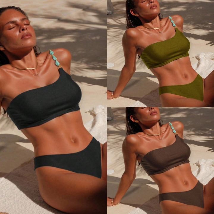 Women's One-Shoulder Bikini Set with Stylish Jewelry Detail Mune Fashion