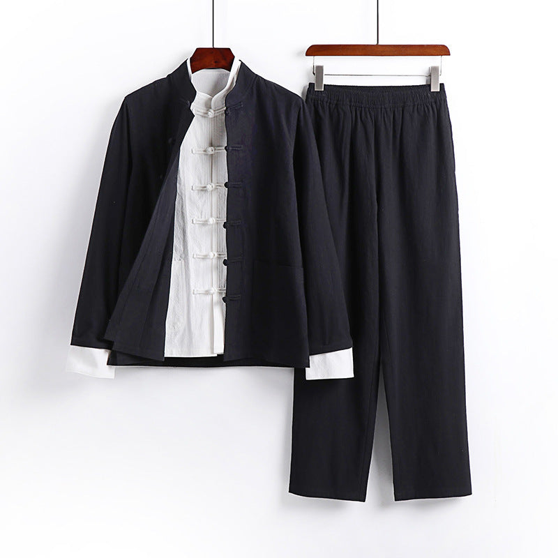 Men's Traditional Inspired Kimono Loungewear Set with Mandarin Collar Tie Closure and Straight Leg Pants Mune Fashion