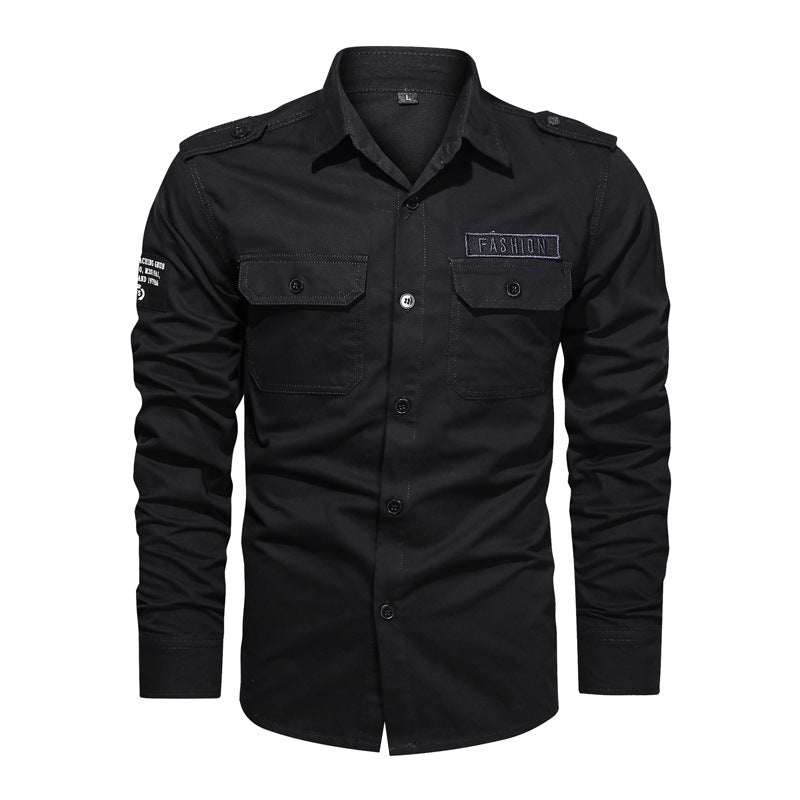 Men's military long-sleeve shirt with embroidered badges and chest pockets Mune Fashion