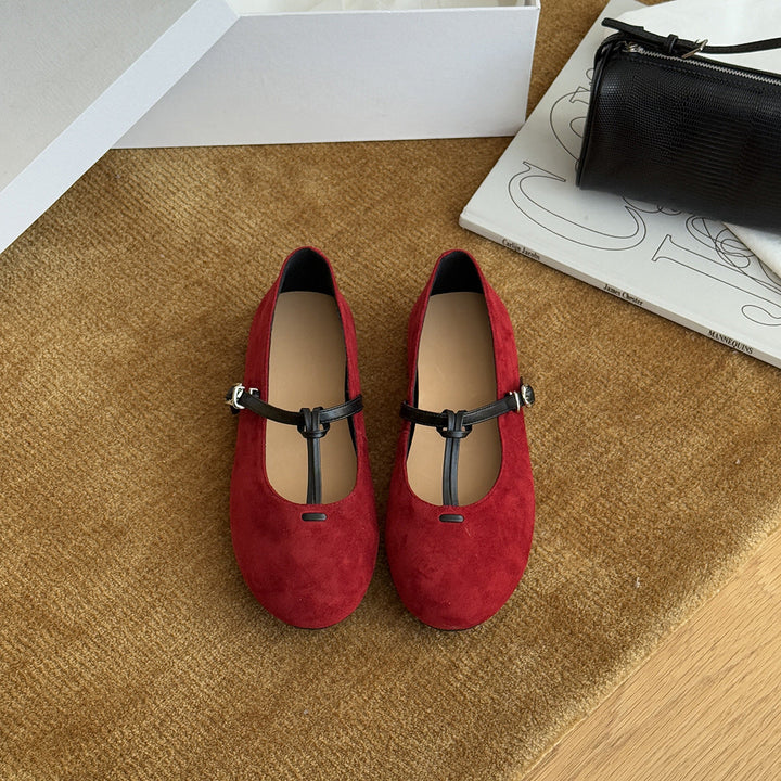 Women's Elegant Suede Ballet Flats with Strap