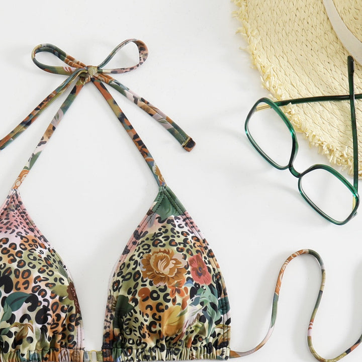 Ladies triangle bikini with floral and animal print Mune Fashion