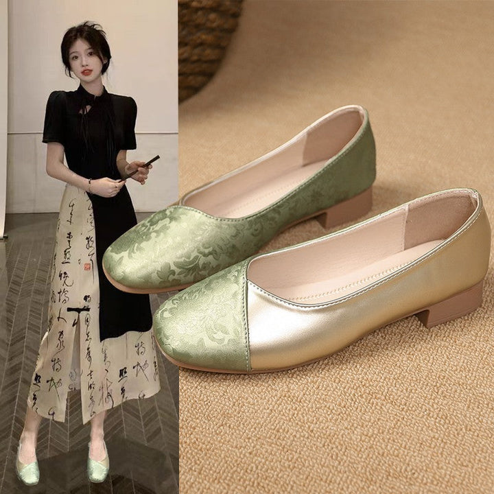 Women's Elegant Ballet Flats with Metallic and Floral Accents