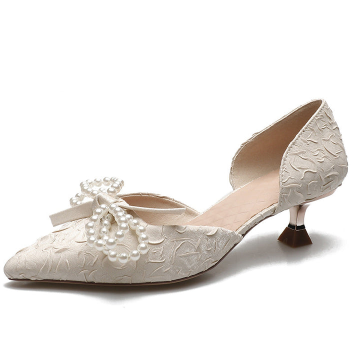Elegant Women's Slingback Pumps with Pearl Bow