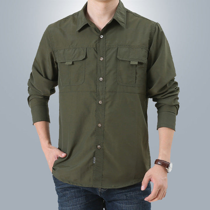 Men's breathable travel safari shirt with double-flap breast pockets, roll-up sleeve system and wrinkle-free cotton blend Mune Fashion