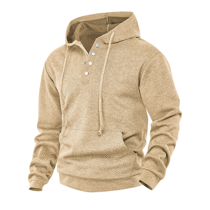 Men's hoodie with Henley button placket, textured knit & kangaroo pocket Mune Fashion