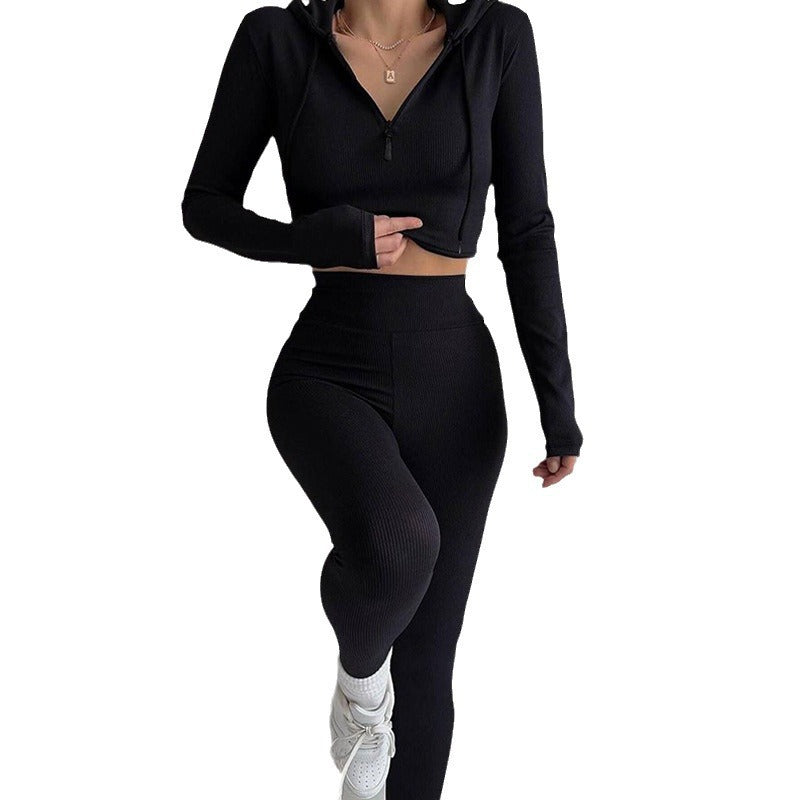 Women Ribbed Lounge Set with Half Zipper and High Waist Mune Fashion