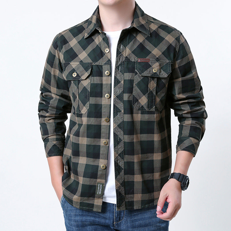 Men's Checkered Long Sleeve Shirt with Pockets Mune Fashion