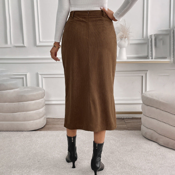 Women Elegant Midi Skirt with Split and Pockets Mune Fashion