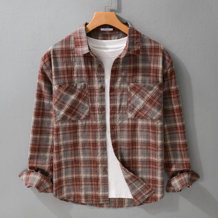Men's check flannel overshirt made of brushed cotton flannel with patch chest pockets Mune Fashion