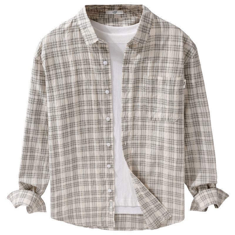 Men's Checked Cotton Overshirt in Relaxed Fit with Chest Pocket and Soft-Touch Mune Fashion