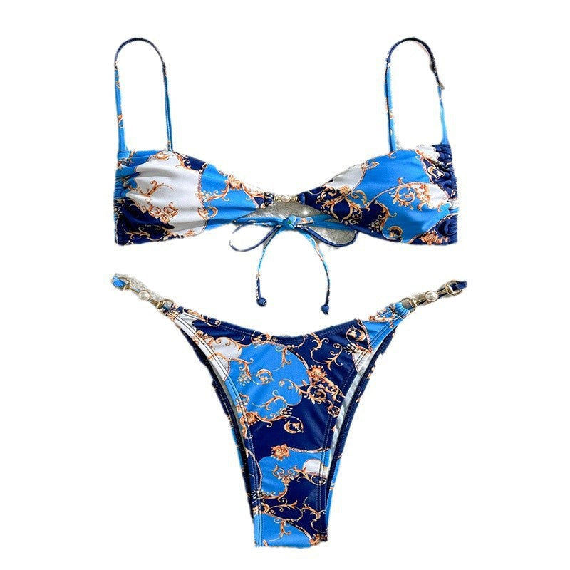 Women's triangle bikini with elegant floral pattern and adjustable straps Mune Fashion
