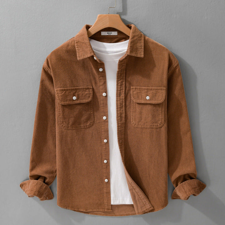 Men's cord overshirt in relaxed fit with patch chest pockets and soft touch Mune Fashion