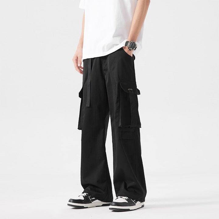 Men's Baggy Cargo Pants with Extra Large Utility Pockets, Straight Leg & Integrated Fabric Belt Mune Fashion