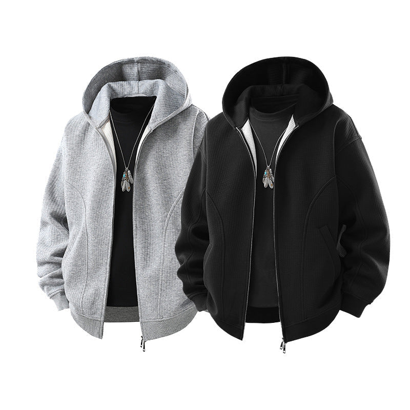 Herren Kapuzensweatjacke mit durchgehendem Reißverschluss, geripptem Saum und versteckten Seitentaschen Mune Fashion