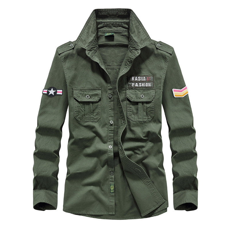 Men's military long-sleeve shirt with embroidered badges and chest pockets Mune Fashion
