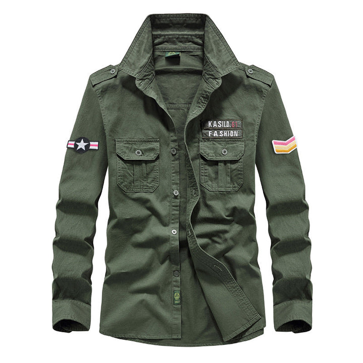 Men's military long-sleeve shirt with embroidered badges and chest pockets Mune Fashion