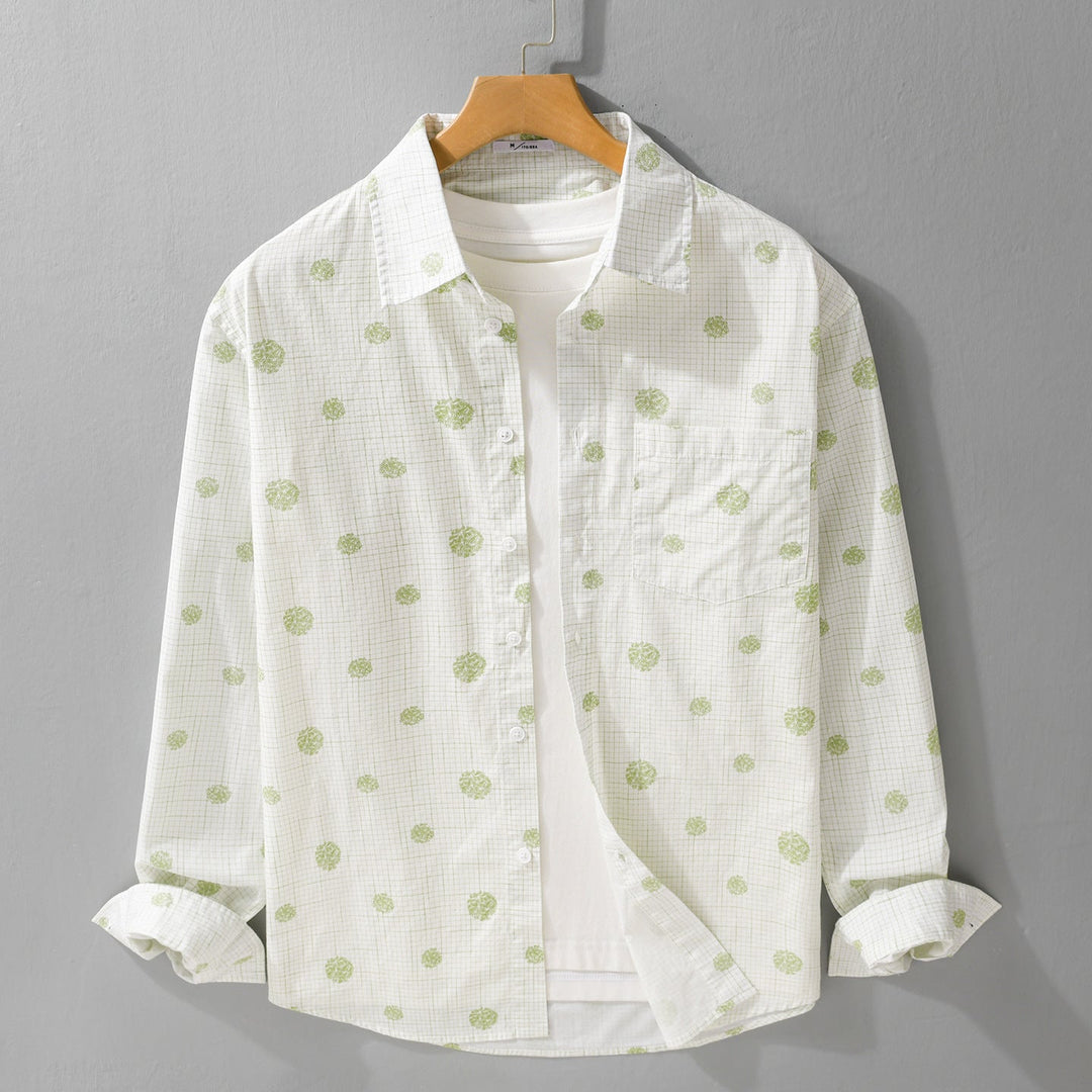 Men's lightweight long sleeve overshirt in shirt jacket style with fine check pattern and floral all-over Mune Fashion
