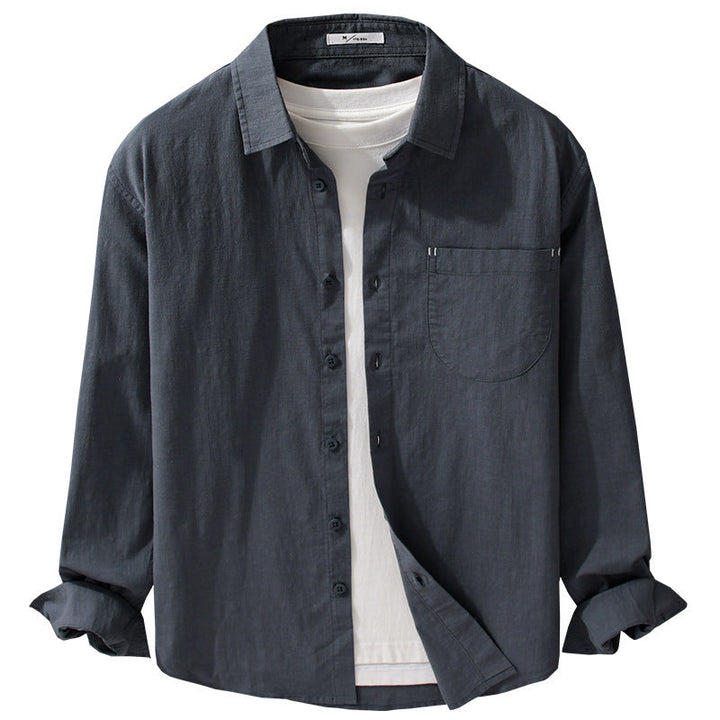 Men's layering shirt in overshirt style made of cotton-linen with Kent collar and applied round pocket Mune Fashion