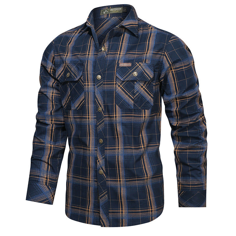 Men's checkered flannel outdoor shirt with reinforced flap chest pockets and ergonomic back detail Mune Fashion