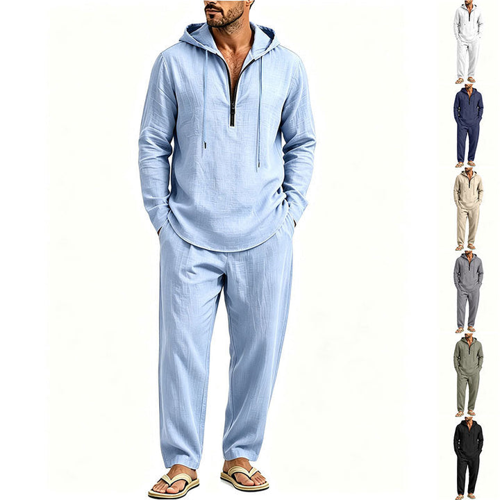 Men's Casual Lounge Set with Half-Zip Hoodie and Loose-Fitting Leisure Pants Mune Fashion