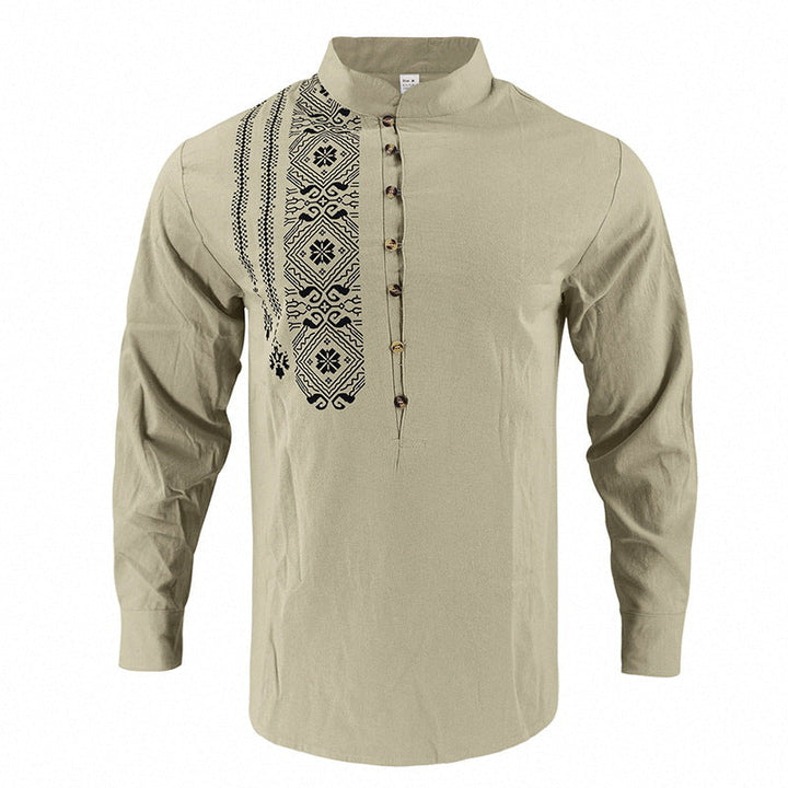 Men's embroidered cotton kurta shirt with stand collar Mune Fashion