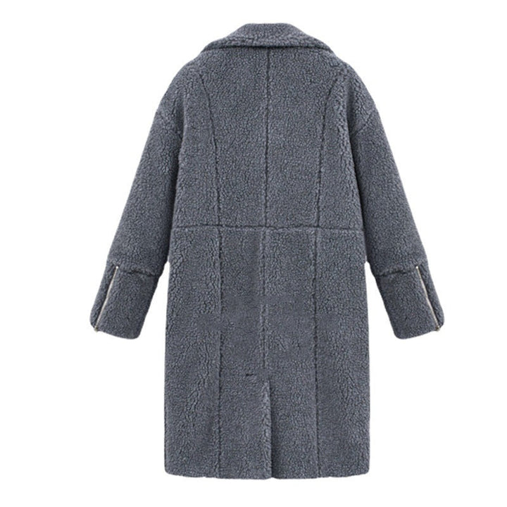 Women's teddy coat with lapel collar, knee-length cut and soft Sherpa look Mune Fashion