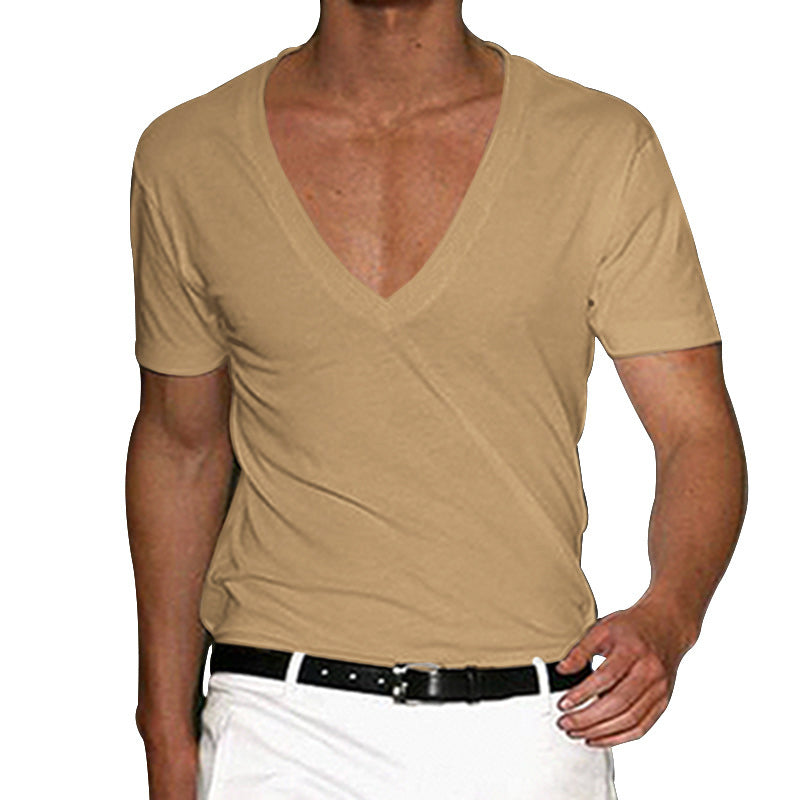Men's tailored short-sleeve shirt with deep V-neck made of soft cotton-modal blend Mune Fashion